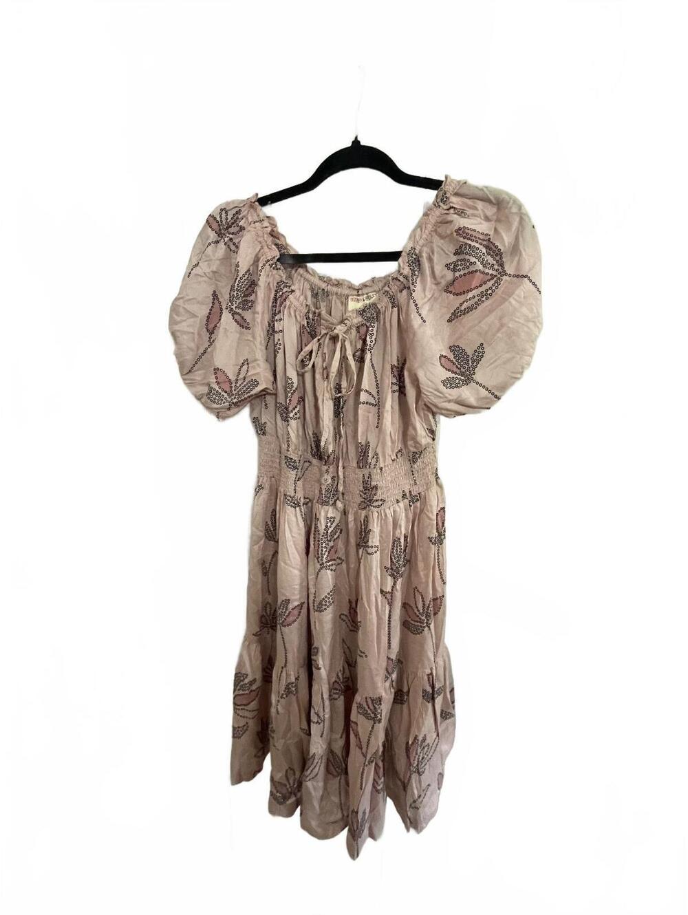 Bombay Paisley Women's Size 6 Pink Floral Puff Sleeve Midi Dress 100% Viscose